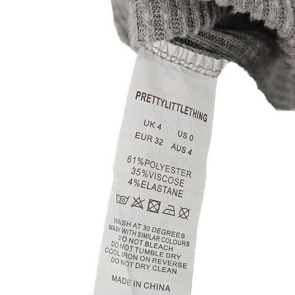 PrettyLittleThing Rib Knit Romper Womens Size 0/XS Long Sleeve Oversized Gray - Picture 8 of 9